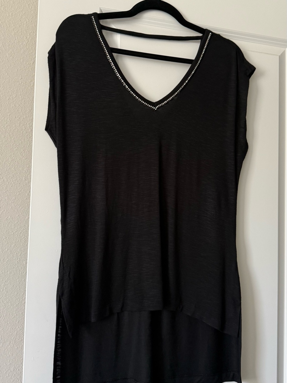 Jennifer Lopez Black V-Neck Tunic with Rhinestone Trim